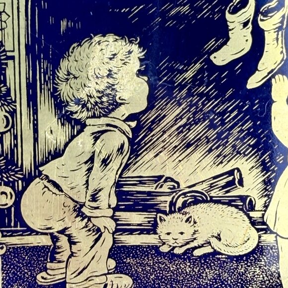 1975 Lindner Cobalt “Christmas Cheer” 24K Gold Collector Plate H.H. Lihs Germany - Picture 5 of 10